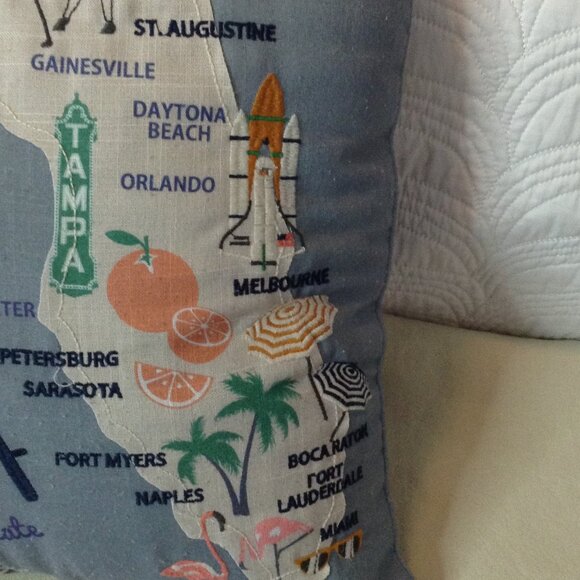 VTG Embroidered, Decorative Florida Pillow; Cute, Kitschy, Florida Pride, Vaca - Picture 3 of 3
